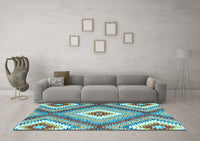 Machine Washable Southwestern Light Blue Country Rug, wshcon2080lblu