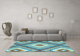 Machine Washable Southwestern Light Blue Country Rug in a Living Room, wshcon2080lblu