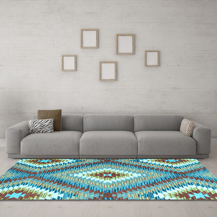 Machine Washable Southwestern Light Blue Country Rug in a Living Room, wshcon2080lblu