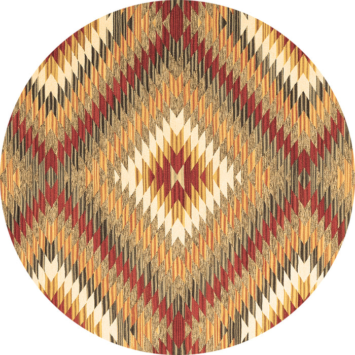 Round Machine Washable Southwestern Brown Country Rug, wshcon2080brn