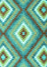 Machine Washable Southwestern Turquoise Country Area Rugs, wshcon2080turq