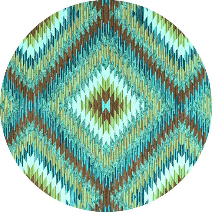 Round Southwestern Turquoise Country Rug, con2080turq