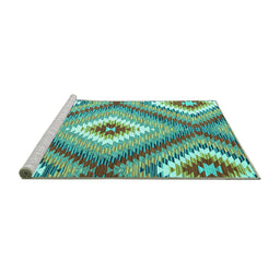 Sideview of Machine Washable Southwestern Turquoise Country Area Rugs, wshcon2080turq