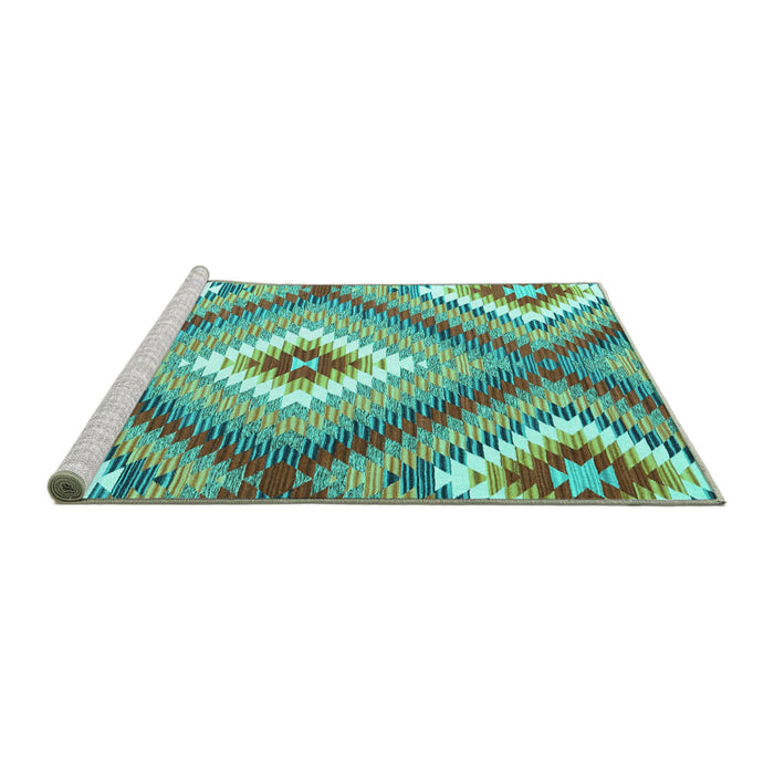 Sideview of Machine Washable Southwestern Turquoise Country Area Rugs, wshcon2080turq
