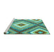 Sideview of Machine Washable Southwestern Turquoise Country Area Rugs, wshcon2080turq