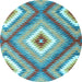 Round Southwestern Light Blue Country Rug, con2080lblu