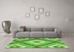 Machine Washable Southwestern Green Country Area Rugs in a Living Room,, wshcon2080grn