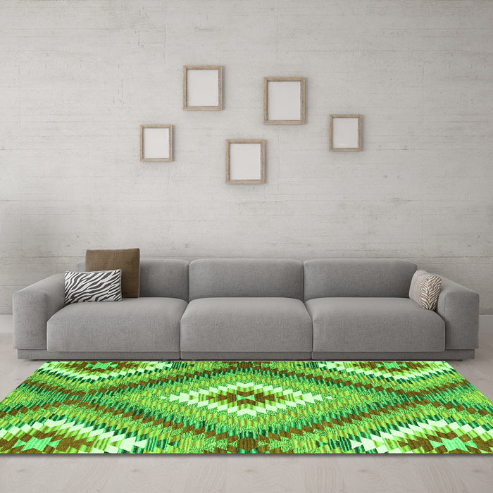 Machine Washable Southwestern Green Country Area Rugs in a Living Room,, wshcon2080grn