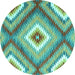 Round Machine Washable Southwestern Turquoise Country Area Rugs, wshcon2080turq