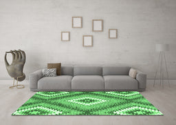 Machine Washable Southwestern Emerald Green Country Area Rugs in a Living Room,, wshcon2080emgrn