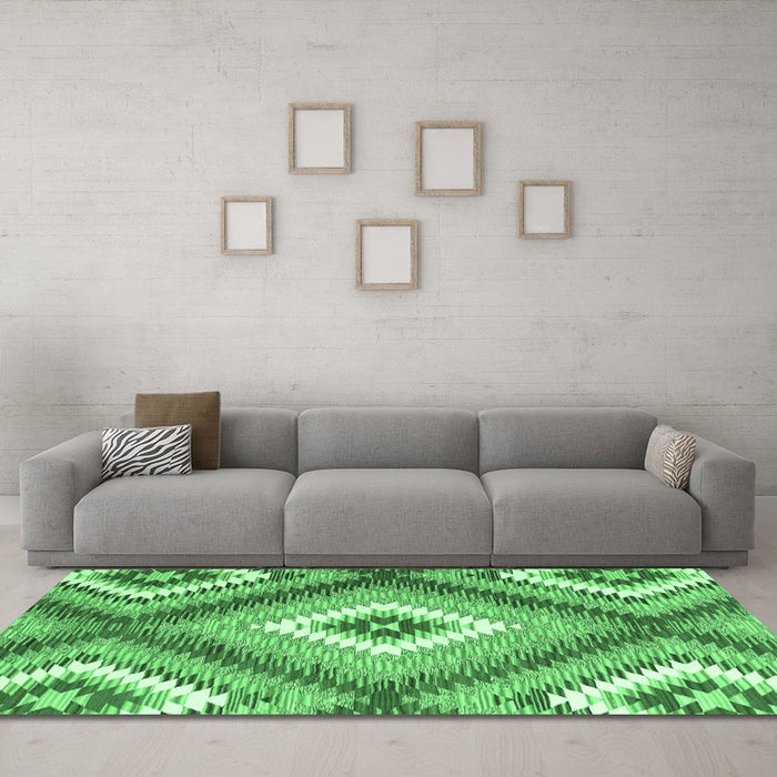 Machine Washable Southwestern Emerald Green Country Area Rugs in a Living Room,, wshcon2080emgrn