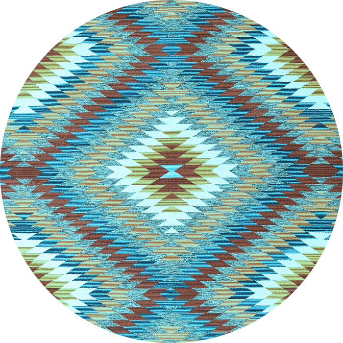 Round Machine Washable Southwestern Light Blue Country Rug, wshcon2080lblu