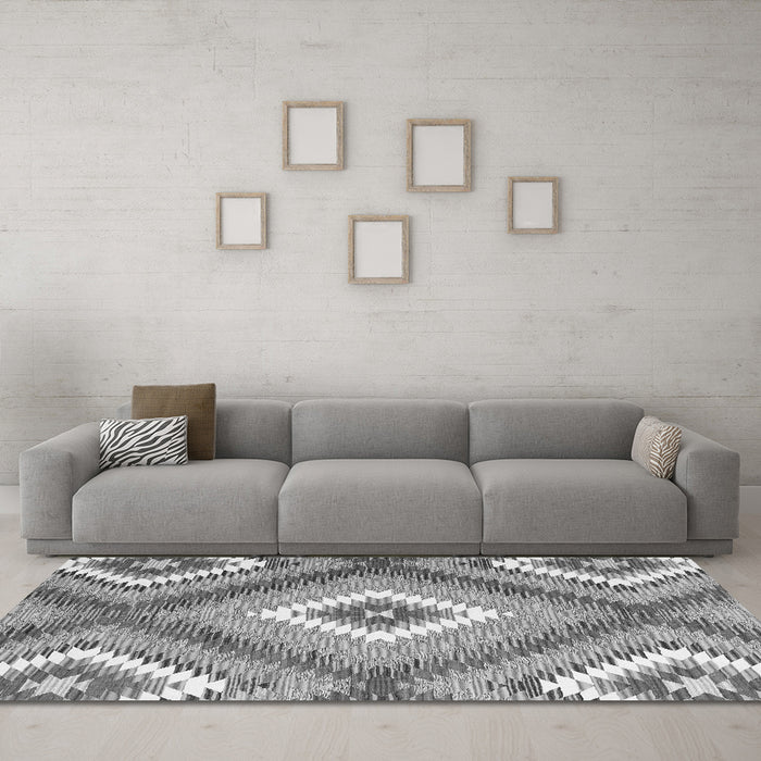 Machine Washable Southwestern Gray Country Rug in a Living Room,, wshcon2080gry