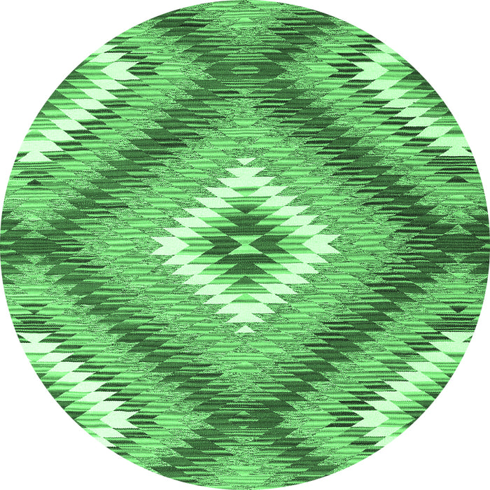 Round Machine Washable Southwestern Emerald Green Country Area Rugs, wshcon2080emgrn