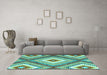 Machine Washable Southwestern Turquoise Country Area Rugs in a Living Room,, wshcon2080turq