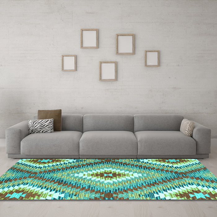 Machine Washable Southwestern Turquoise Country Area Rugs in a Living Room,, wshcon2080turq