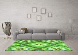 Machine Washable Southwestern Green Country Area Rugs in a Living Room,, wshcon2081grn