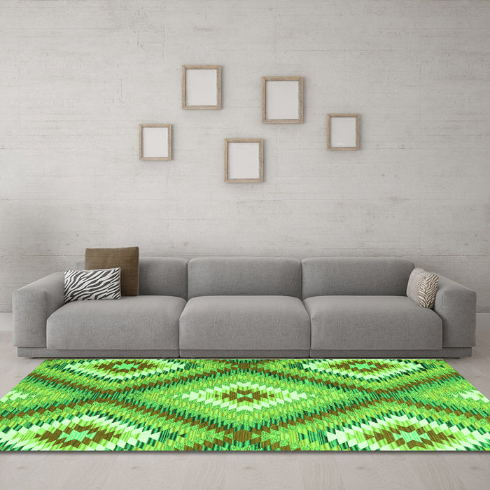 Machine Washable Southwestern Green Country Area Rugs in a Living Room,, wshcon2081grn