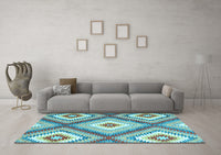 Machine Washable Southwestern Light Blue Country Rug, wshcon2081lblu