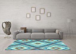 Machine Washable Southwestern Light Blue Country Rug in a Living Room, wshcon2081lblu