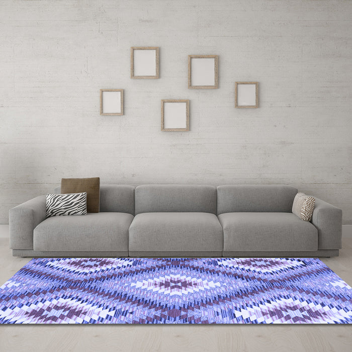 Machine Washable Southwestern Blue Country Rug in a Living Room, wshcon2081blu