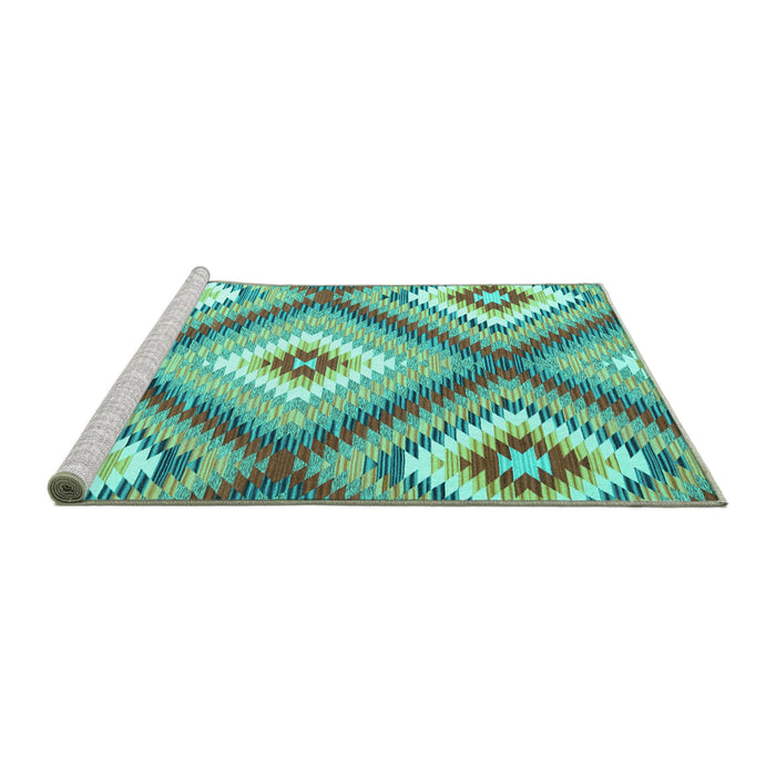 Sideview of Machine Washable Southwestern Turquoise Country Area Rugs, wshcon2081turq