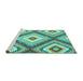 Sideview of Machine Washable Southwestern Turquoise Country Area Rugs, wshcon2081turq