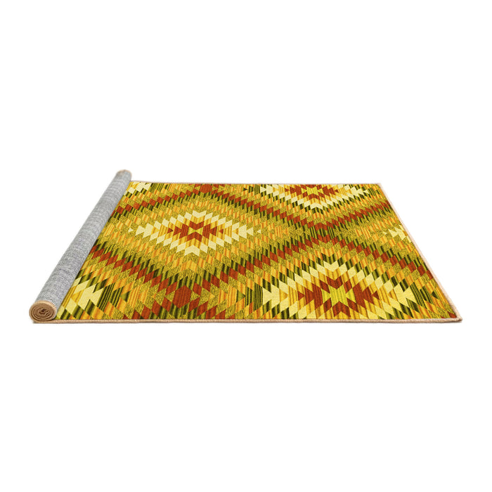 Sideview of Machine Washable Southwestern Yellow Country Rug, wshcon2081yw