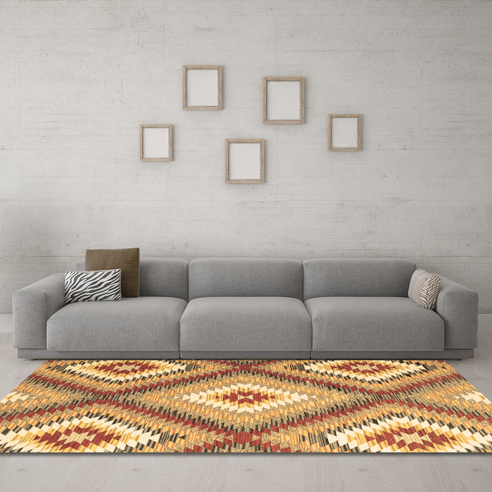 Machine Washable Southwestern Brown Country Rug in a Living Room,, wshcon2081brn