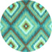 Round Machine Washable Southwestern Turquoise Country Area Rugs, wshcon2081turq