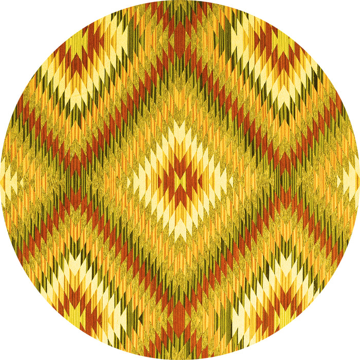 Round Machine Washable Southwestern Yellow Country Rug, wshcon2081yw