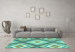 Machine Washable Southwestern Turquoise Country Area Rugs in a Living Room,, wshcon2081turq