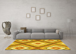 Machine Washable Southwestern Yellow Country Rug in a Living Room, wshcon2081yw