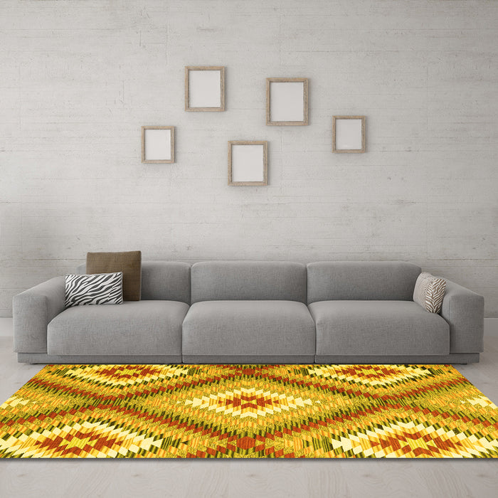 Machine Washable Southwestern Yellow Country Rug in a Living Room, wshcon2081yw