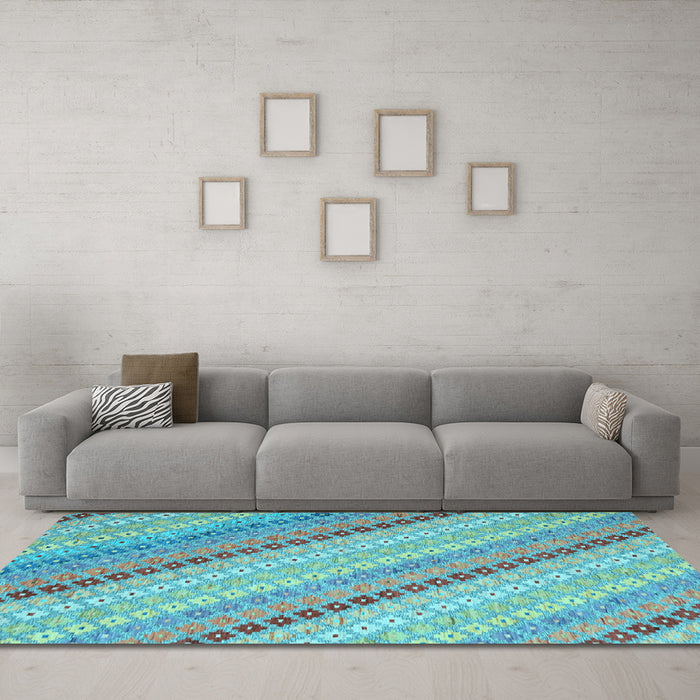 Machine Washable Southwestern Light Blue Country Rug in a Living Room, wshcon2082lblu