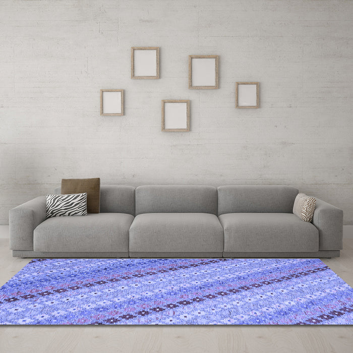 Machine Washable Southwestern Blue Country Rug in a Living Room, wshcon2082blu