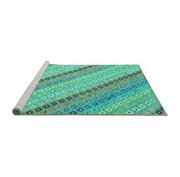 Sideview of Machine Washable Southwestern Turquoise Country Area Rugs, wshcon2082turq