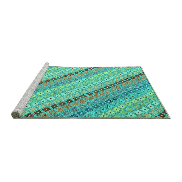 Sideview of Machine Washable Southwestern Turquoise Country Area Rugs, wshcon2082turq