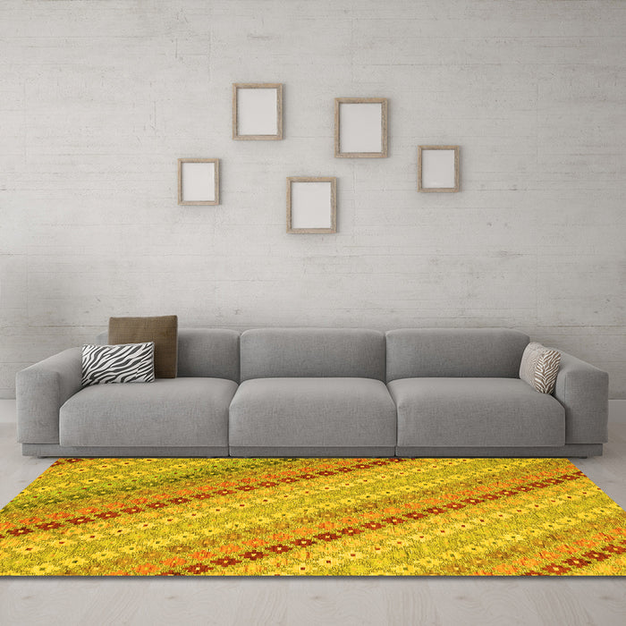 Machine Washable Southwestern Yellow Country Rug in a Living Room, wshcon2082yw