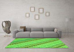 Machine Washable Southwestern Green Country Area Rugs in a Living Room,, wshcon2082grn