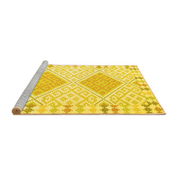 Sideview of Machine Washable Southwestern Yellow Country Rug, wshcon2083yw