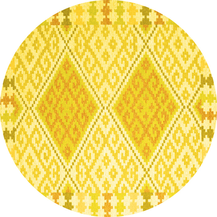 Round Machine Washable Southwestern Yellow Country Rug, wshcon2083yw