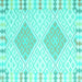 Square Machine Washable Southwestern Turquoise Country Area Rugs, wshcon2083turq