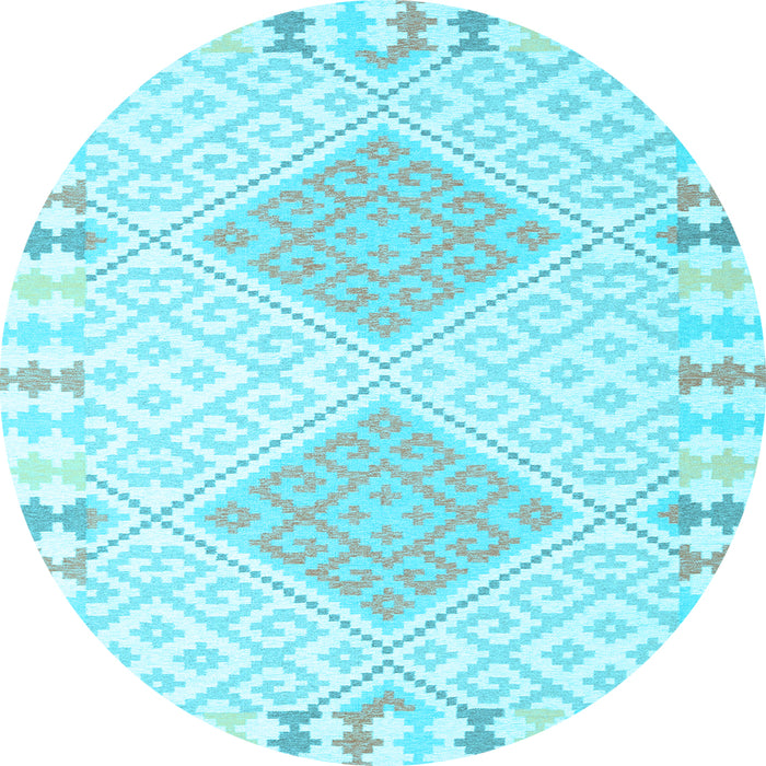 Round Machine Washable Southwestern Light Blue Country Rug, wshcon2083lblu