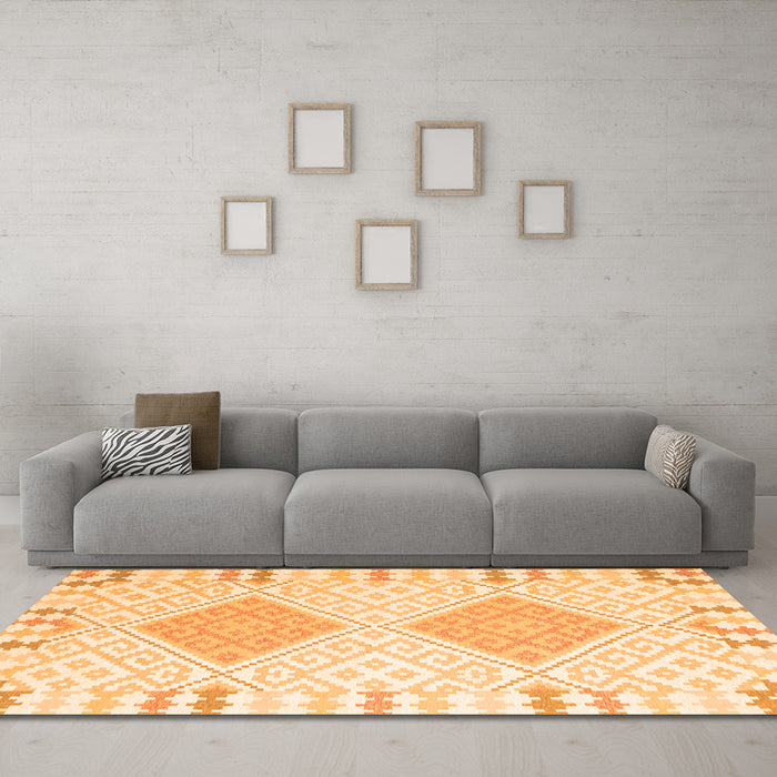 Machine Washable Southwestern Orange Country Area Rugs in a Living Room, wshcon2083org