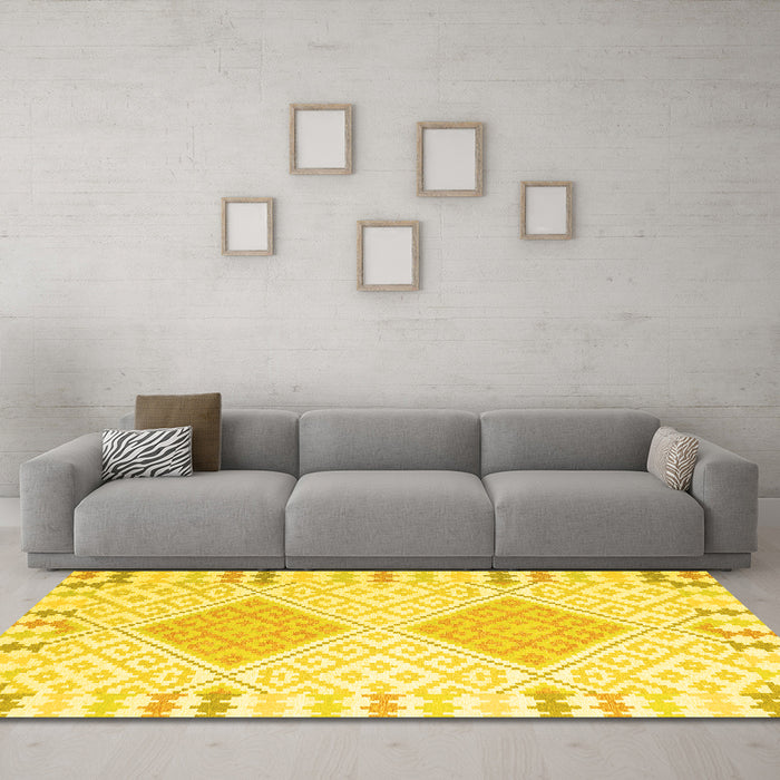 Machine Washable Southwestern Yellow Country Rug in a Living Room, wshcon2083yw