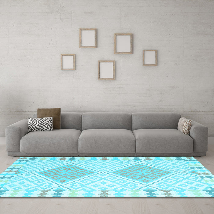 Machine Washable Southwestern Light Blue Country Rug in a Living Room, wshcon2083lblu