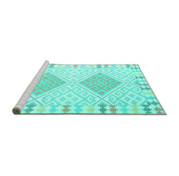 Sideview of Machine Washable Southwestern Turquoise Country Area Rugs, wshcon2083turq