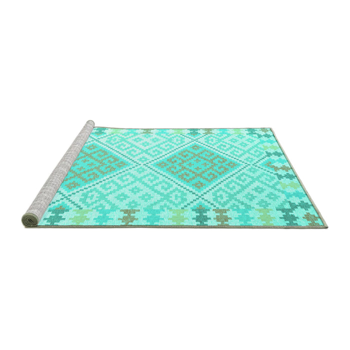 Sideview of Machine Washable Southwestern Turquoise Country Area Rugs, wshcon2083turq