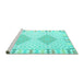 Sideview of Machine Washable Southwestern Turquoise Country Area Rugs, wshcon2083turq